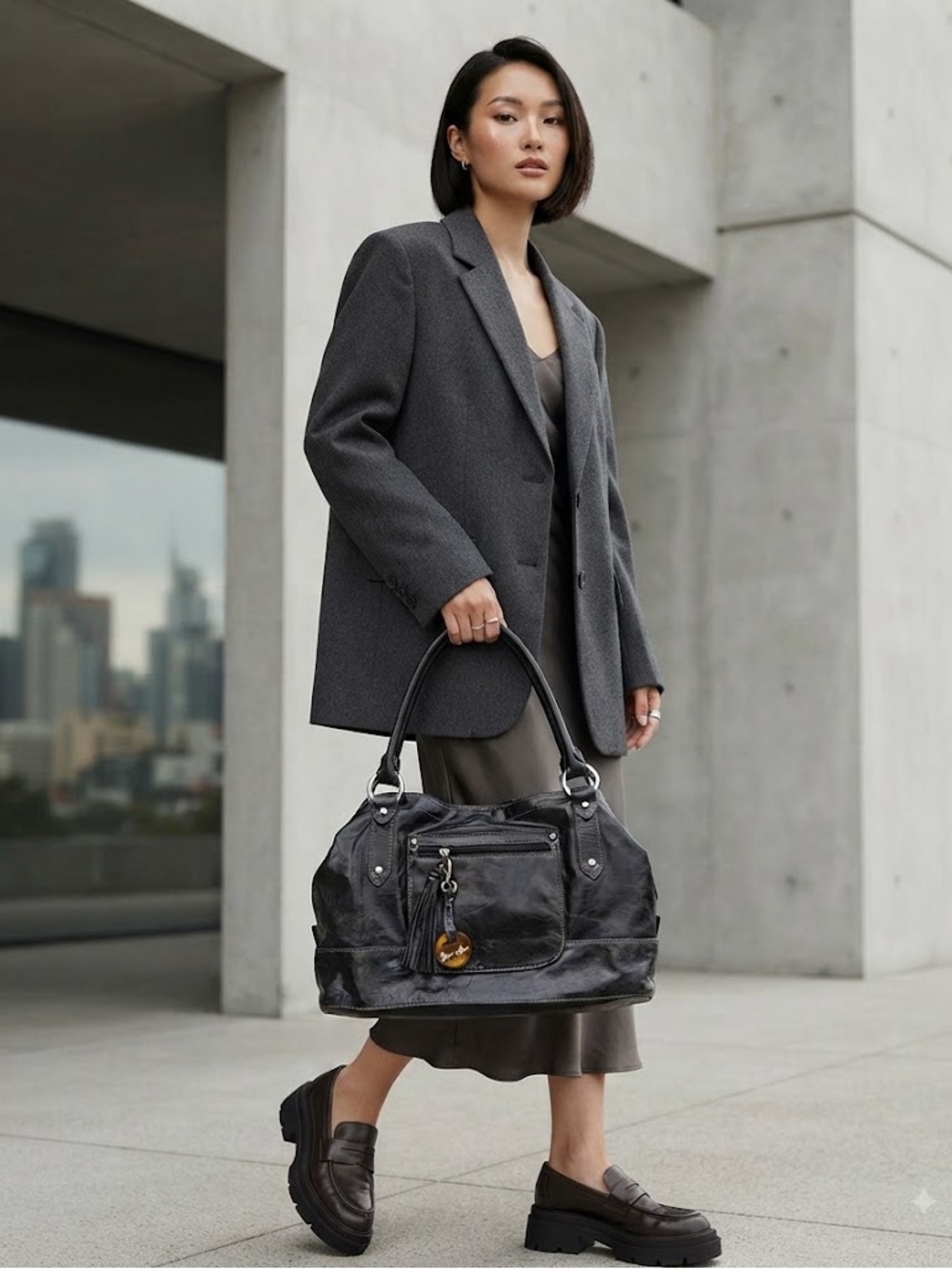 Barr + Barr Black Leather Tassel Convertible Satchel Bag New Crossbody Strap